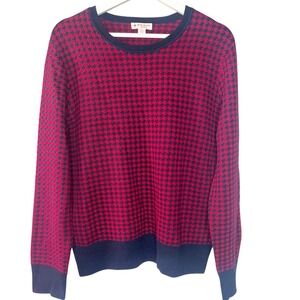 BROOKS BROTHERS Merino Wool Houndstooth Crew‎ Neck Sweater Red Blue Size XL